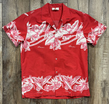 Vintage Aloha Hawaiian Fashions Men&#39;s Shirt - Red Floral Design - Size L... - $19.79