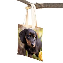 Double Side Cute Pet Animal Women Casual Shopping Bag Mini Dachshund Dog Pattern - £8.53 GBP