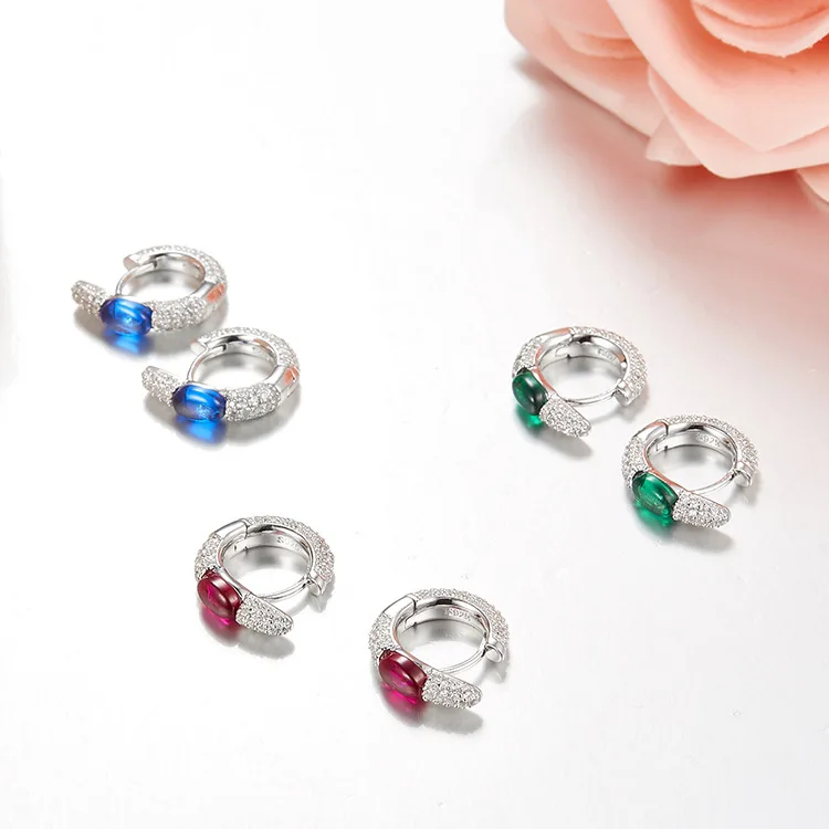 Fashion Design Cubic Zirconia Candy Hoop Earrings with Green Blue Red Stone for  - £43.67 GBP