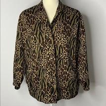 Tan Jay Leopard Animal Print Jacket M Brown Black Pockets Elastic Waist - £18.12 GBP