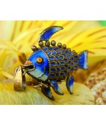 Vintage Fish Koi Articulated Chinese Charm Pendant Enamel Blue Gold   - £34.32 GBP