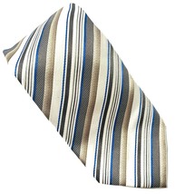 Geoffrey Beene Men&#39;s Silk Tie Necktie Striped White Tan Blue Brown 60&quot; Long - £15.73 GBP
