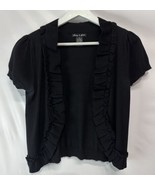 Audrey &amp;  Grace Size Small Rich Black Cardigan Short Sleeve Ruffle Detail - $17.59 CAD
