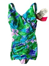 Roxanne Pastel Floral 36 DD Bra Sized Body Slimmer Swim Suit Tags Womens Vtg - £25.55 GBP