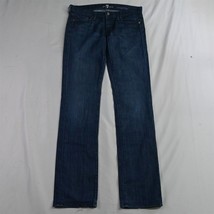 7 for all Mankind 28 Straight Leg Dark Distressed Stretch Denim Womens Jeans - £14.21 GBP