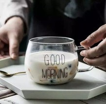 Set of 2 “Good Morning” Clear Glass Coffee Mugs – Tea, Milk, Latte Cups ... - $279.41 MXN