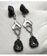 Estate Natural Green Tourmaline Engraved Diamond Silver Dangle Victorian... - $8,576.84 MXN