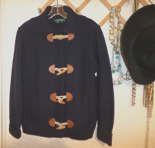 Women’s Lauren Ralph Lauren Cotton Toggle Snap Front Sweater Black Sz L - £31.66 GBP
