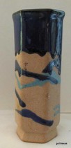 Vintage Hand Made  Vase from Jamica Sand and Sea Blue 6 Sided 7&quot; - £11.05 GBP