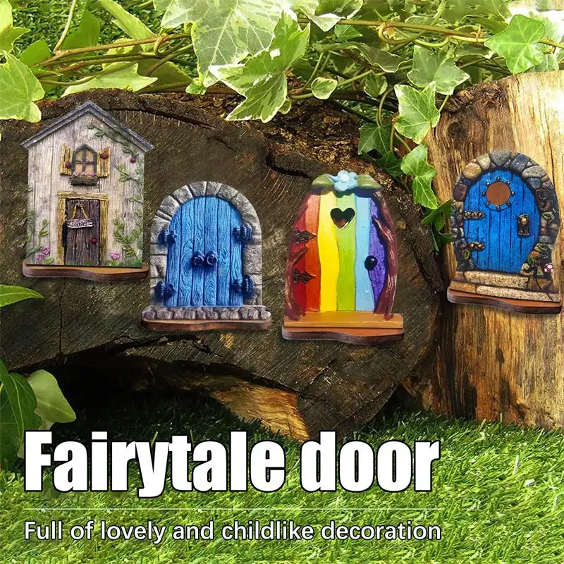 Re fairy gnome door figurines elf home for yard art garden tree sculpture statues decor thumb200