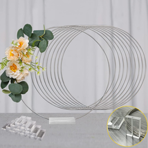Floral Hoop Table Centerpiece 10 PCS 12 Inch, Silver Metal Wreath Ring Stand wit - £33.39 GBP