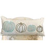 Shabby Rachel Ashwell Beaded Blue &amp; Gold Textured Pumpkin Pillow 12&quot; x 28&quot; - £56.38 GBP