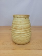 Vintage Art Pottery Stoneware Vase Gold/Oatmeal Speckled Matte Glaze 5.5... - $18.99