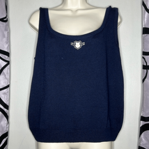 St. John Collection Navy Blue Santana Knit Embroidered Scoop Neck Top Size L EUC - £39.07 GBP