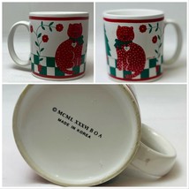 Vintage Kathy Orr Red Calico Cat Christmas Coffee Ceramic Mug Cup Korea 1986 BOA - £17.40 GBP