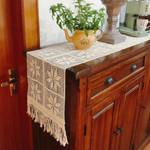 Vintage 11&quot;x70&quot; Farmhouse Tablecloth Crochet Country Rustic Lace Table R... - £16.77 GBP