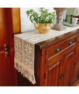 Vintage 11&quot;x70&quot; Farmhouse Tablecloth Crochet Country Rustic Lace Table R... - £16.71 GBP