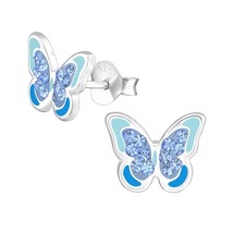 Blue Butterfly 925 Silver Stud Earrings with Crystals - £11.95 GBP