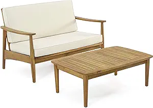 Christopher Knight Home Felix Outdoor Acacia Wood Loveseat Set with Coff... - $728.99