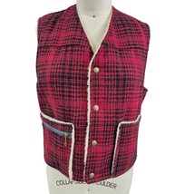 Mens Vtg 70s Red Shadow Plaid Wool/Fleece Vest Reversible w/zipper pocket M - $93.52 CAD