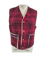 Mens Vtg 70s Red Shadow Plaid Wool/Fleece Vest Reversible w/zipper pocket M - $94.52 CAD