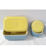 Hall Westinghouse Refrigerator Dishes Blue Yellow MCM Rectangle + Round ... - $61.39 CAD