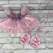 Build A Bear BABW Fairy Princess Rainbow DressTutu Sparkle Pink Ruffle w/ Shoes - £12.74 GBP