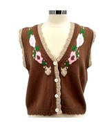 Pretty POL Brown Knit Vest, with Flowers and Buttons, M - New w/tags - $28.71