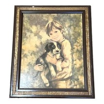 Retro MCM artwork Boy with dog C. Mitchell print Framed Art Vintage Framed Large - £95.73 GBP