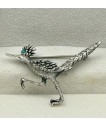 Vintage Tortolani Roadrunner Bird Brooch Silver Tone Turquoise Color Eye... - $19.99
