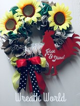 New Handmade Country Farmhouse Sunflower Red Rooster Wreath Rooster Wall Decor - £37.73 GBP