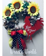 NEW HANDMADE COUNTRY FARMHOUSE SUNFLOWER RED ROOSTER WREATH ROOSTER WALL... - £36.91 GBP