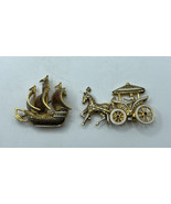 Vintage Damascene Jewelry Lot: Three Sail Boat &amp; Stage Coach Car Red Bla... - £19.36 GBP