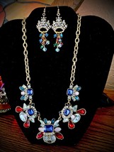 Stunning Vintage Crown Jewels Necklace and Handcrafted Dangle Earrings - £35.85 GBP