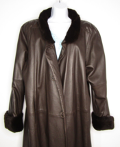 Vintage Smooth Glove Brown Leather Coat with Faux Fur Collar/Cuffs - £54.56 GBP
