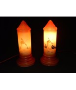 Pair of Antique Milk Glass Tube Lamps ~ Hand Painted, Windmills &amp; Trees,... - $244.95