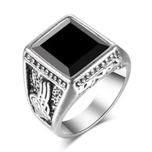On punk natural stone ring antique tibetan silver vintage jewelry black finger ring for thumb200