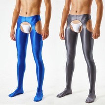 Women Men Satin Shiny Open Crotch Long Sheer Pants See Through Elastic Leggings - £13.02 GBP