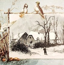 C1890s Victorian Trade Card Beautiful Winter Farm Landscape Scene Birds ... - $19.99