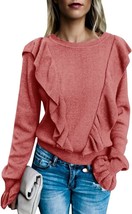 Long Sleeve Ruffle Front Rib Knit Shirt Top - £35.42 GBP