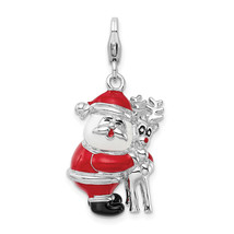 Amore La Vita Silver  Polished 3-D Enameled Santa and Reindeer Charm with Fancy - £50.50 GBP