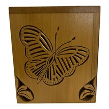Vtg Hand-Carved Wooden Tissue Box Cover – Butterfly &amp; Floral Design - $22.50