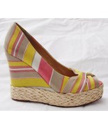 Report Goldie Wedge Platform Peep Toe Pumps Striped Multi-Color Fabric s... - $30.74 CAD