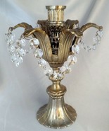 Vintage Gold Metal Candlestick Holder w/ Draped Prism Strands (6899) 8.5&quot; H - £19.07 GBP