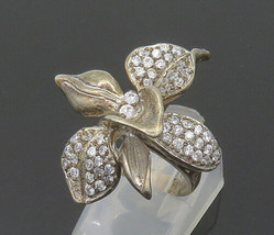 925 Silver - Vintage Cubic Zirconia Flower Motif Cocktail Ring Sz 4.5 - RG19842 - £39.68 GBP