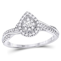 14kt White Gold Round Diamond Teardrop Cluster Bridal Wedding Engagement Ring - £612.54 GBP