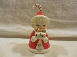 Vintage Fine A Quality Japan Ceramic Christmas Candy Cane Girl with Gift Bell - £70.44 GBP