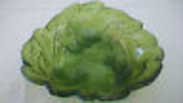 VINTAGE GREEN GLASS BOWL WITH LEAVES AND GRAPES, SCALLOPPED EDGES - $40.00
