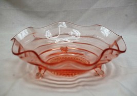 Old Vintage Pink Fenton Art Glass Bowl Wide Ribbed Elegant 3 Footed w Ruffle Top - $49.49