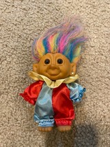 Vintage Bright of America 4&quot; Troll Doll Rainbow Multi-Colored Hair Clown Jester - £7.46 GBP